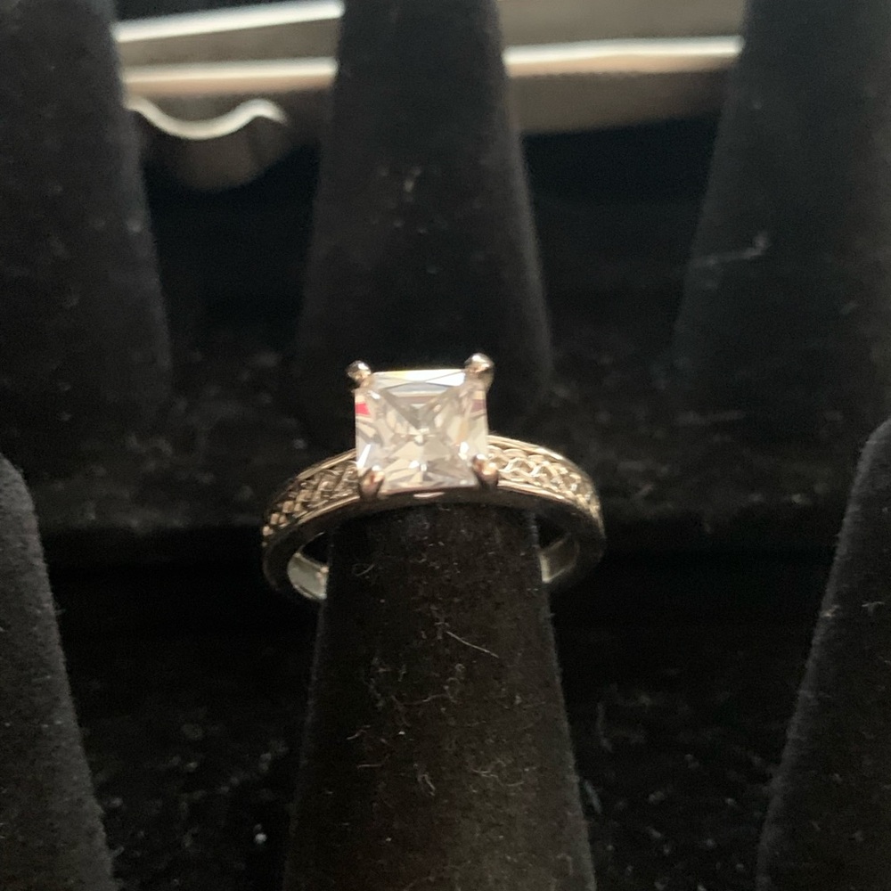 Square-Cut Solitaire Rhinestone Ring In Silver - image 1